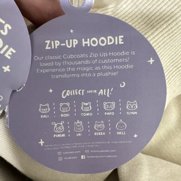 Cubcoats Zip Hoodie Zips Into Tomo Bear Plushie Unisex 8 Oatmeal NWT - Picture 9 of 12